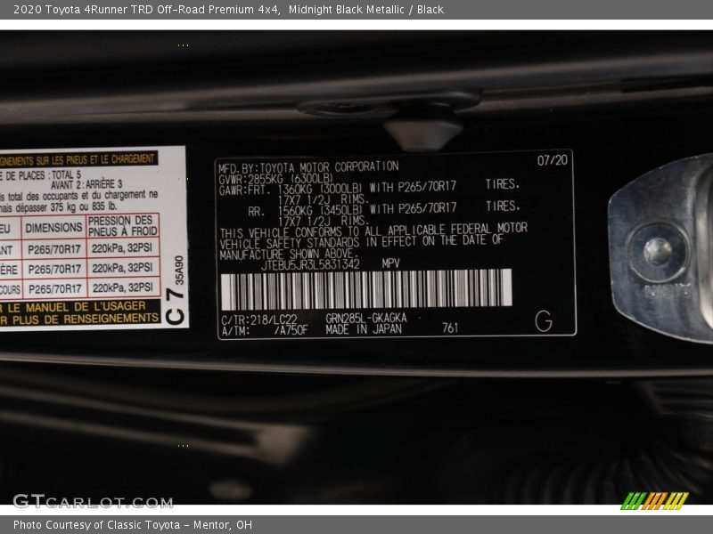 Midnight Black Metallic / Black 2020 Toyota 4Runner TRD Off-Road Premium 4x4