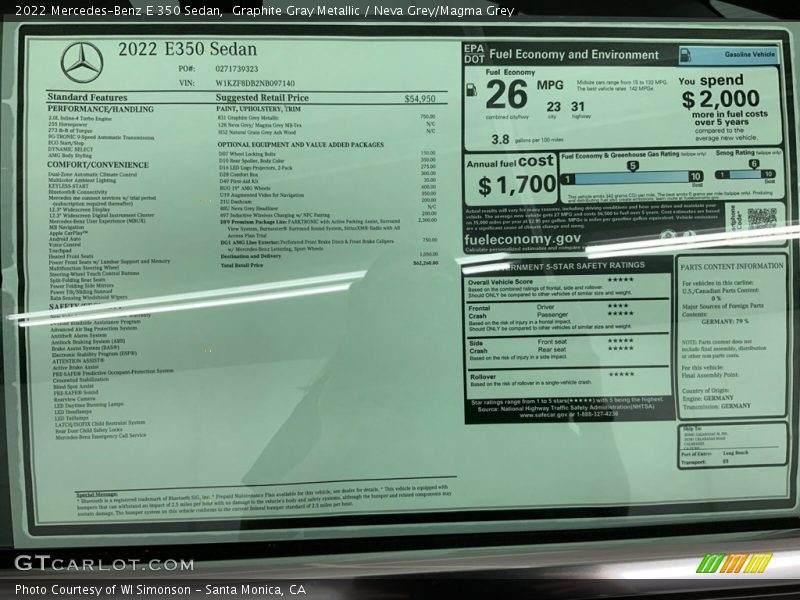 Graphite Gray Metallic / Neva Grey/Magma Grey 2022 Mercedes-Benz E 350 Sedan