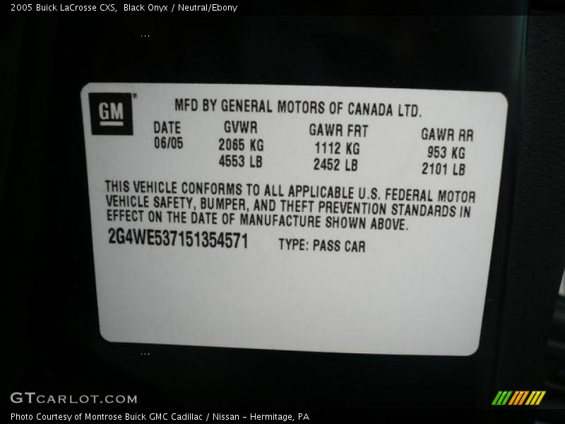 Black Onyx / Neutral/Ebony 2005 Buick LaCrosse CXS