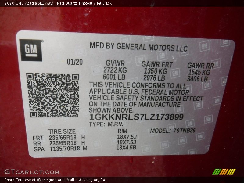 Red Quartz Tintcoat / Jet Black 2020 GMC Acadia SLE AWD