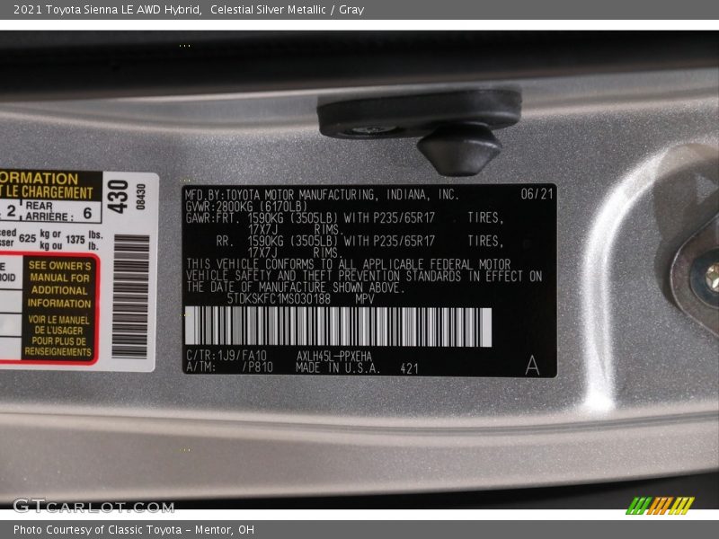 Celestial Silver Metallic / Gray 2021 Toyota Sienna LE AWD Hybrid