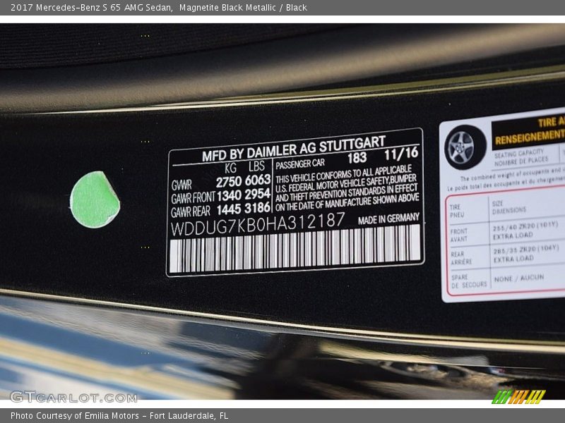 2017 S 65 AMG Sedan Magnetite Black Metallic Color Code 183