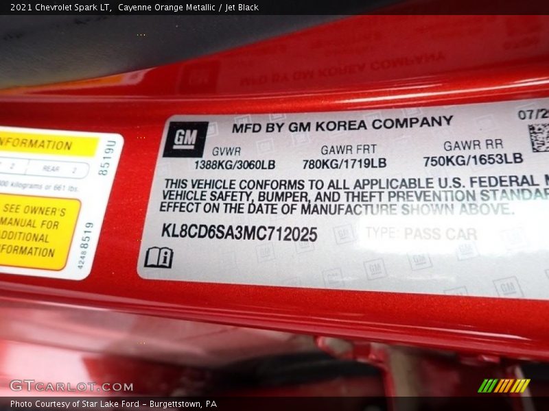 Cayenne Orange Metallic / Jet Black 2021 Chevrolet Spark LT