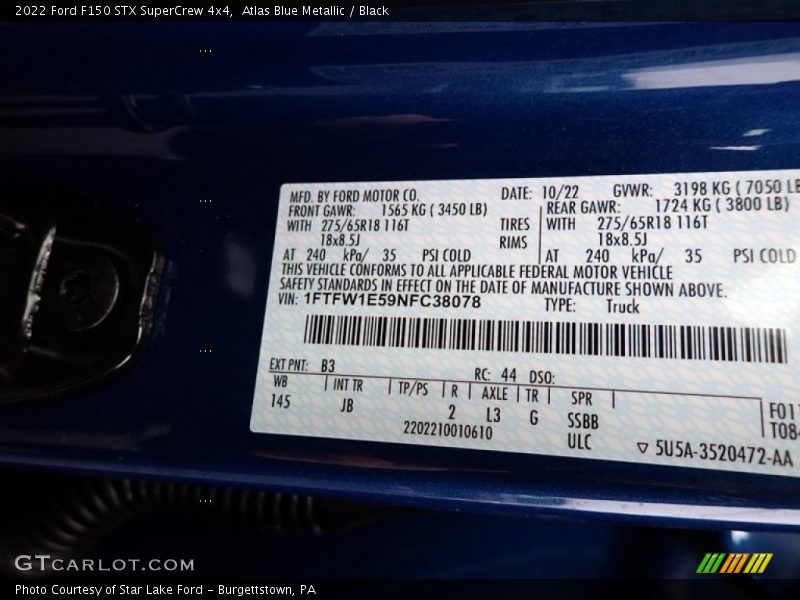 Atlas Blue Metallic / Black 2022 Ford F150 STX SuperCrew 4x4