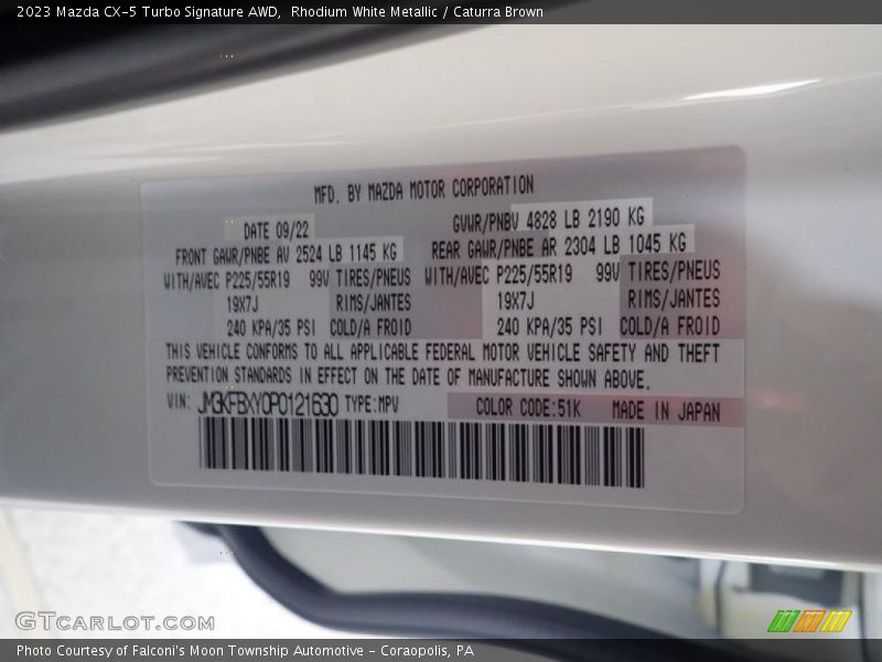 2023 CX-5 Turbo Signature AWD Rhodium White Metallic Color Code 51K