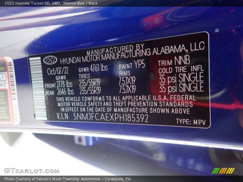 2023 Tucson SEL AWD Intense Blue Color Code YP5