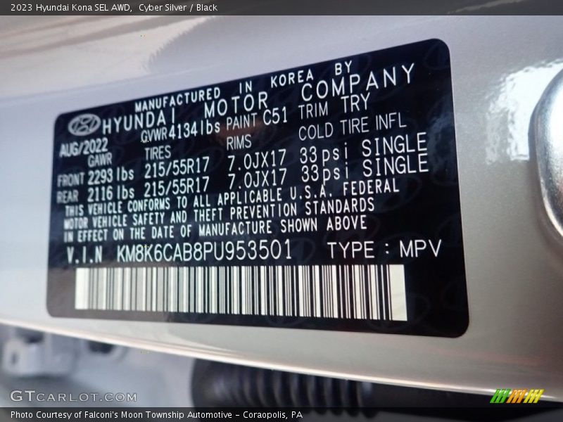 2023 Kona SEL AWD Cyber Silver Color Code C51