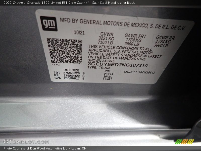 Satin Steel Metallic / Jet Black 2022 Chevrolet Silverado 1500 Limited RST Crew Cab 4x4