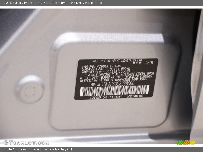 Ice Silver Metallic / Black 2016 Subaru Impreza 2.0i Sport Premium