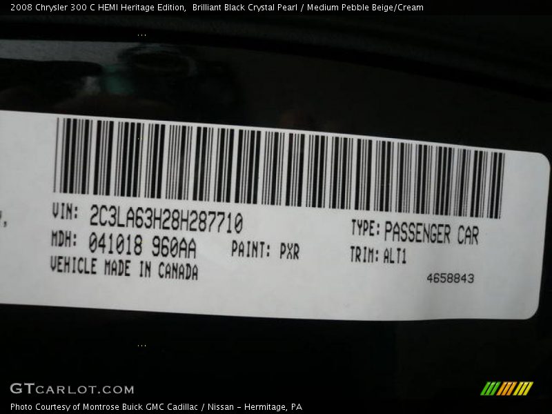 Brilliant Black Crystal Pearl / Medium Pebble Beige/Cream 2008 Chrysler 300 C HEMI Heritage Edition