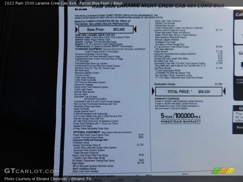  2022 3500 Laramie Crew Cab 4x4 Window Sticker