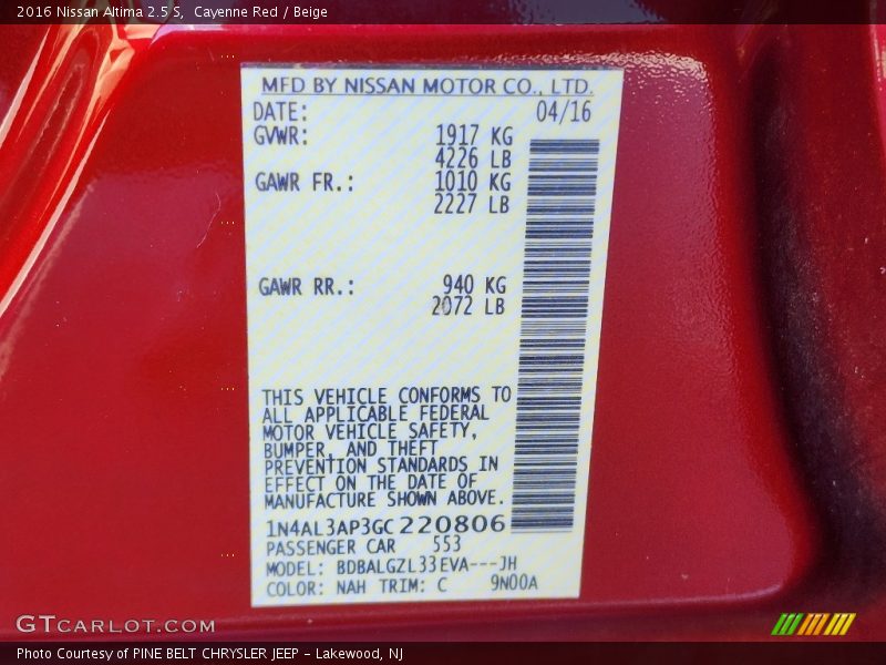 Cayenne Red / Beige 2016 Nissan Altima 2.5 S