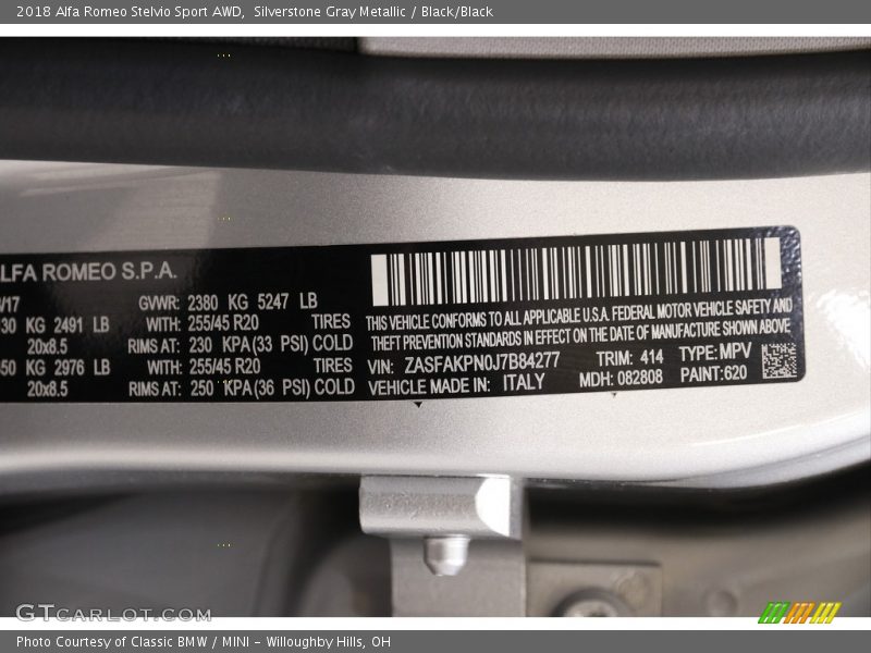 2018 Stelvio Sport AWD Silverstone Gray Metallic Color Code 620