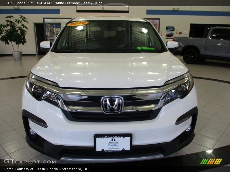 White Diamond Pearl / Beige 2019 Honda Pilot EX-L AWD