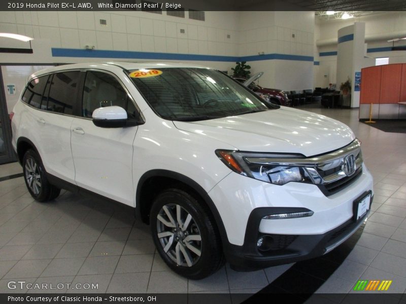 White Diamond Pearl / Beige 2019 Honda Pilot EX-L AWD