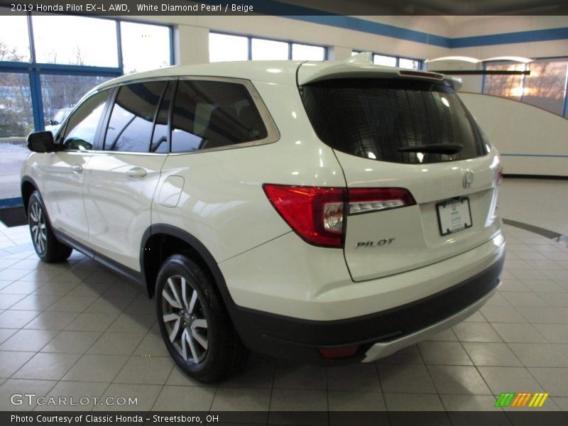 White Diamond Pearl / Beige 2019 Honda Pilot EX-L AWD