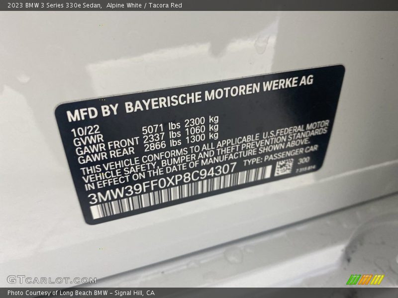 2023 3 Series 330e Sedan Alpine White Color Code 300