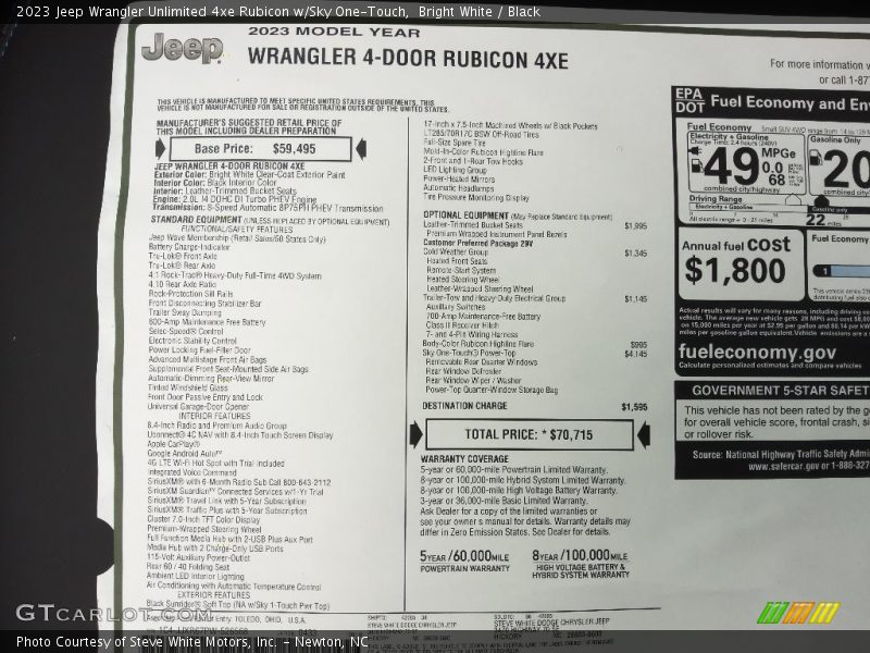  2023 Wrangler Unlimited 4xe Rubicon w/Sky One-Touch Window Sticker