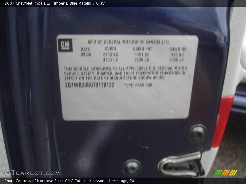 Imperial Blue Metallic / Gray 2007 Chevrolet Impala LS