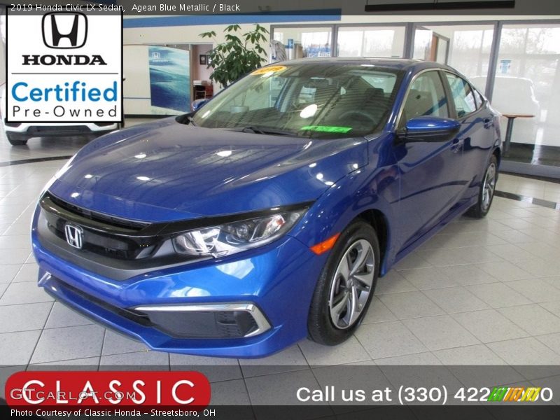 Agean Blue Metallic / Black 2019 Honda Civic LX Sedan