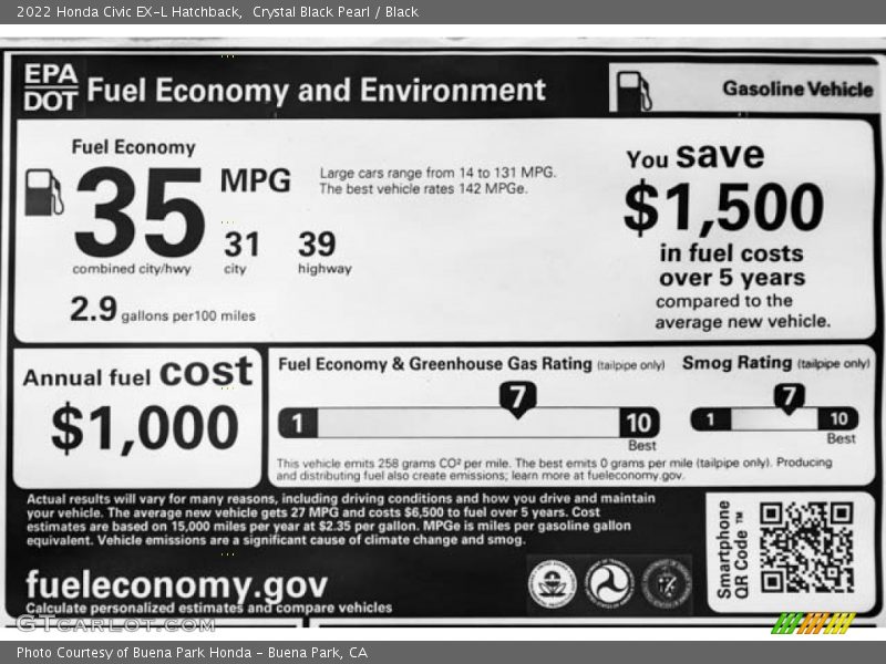 Crystal Black Pearl / Black 2022 Honda Civic EX-L Hatchback