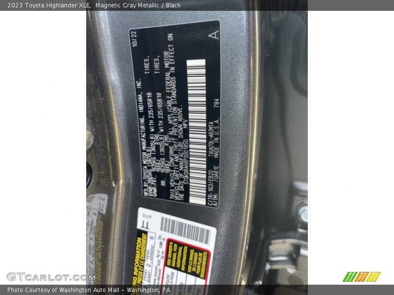 2023 Highlander XLE Magnetic Gray Metallic Color Code 1G3