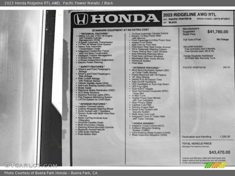 Pacific Pewter Metallic / Black 2023 Honda Ridgeline RTL AWD