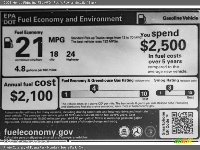 Pacific Pewter Metallic / Black 2023 Honda Ridgeline RTL AWD