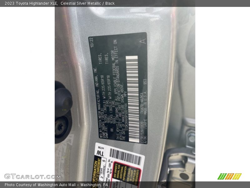 2023 Highlander XLE Celestial Silver Metallic Color Code 1J9