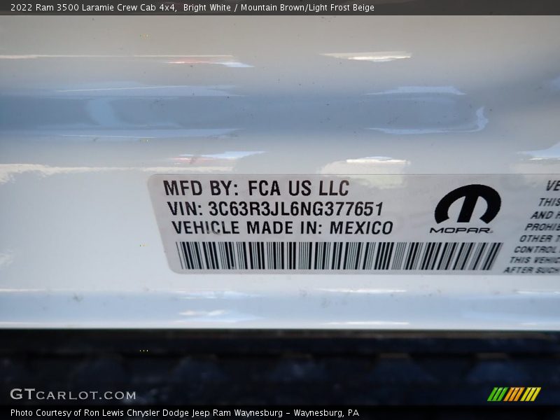 Bright White / Mountain Brown/Light Frost Beige 2022 Ram 3500 Laramie Crew Cab 4x4