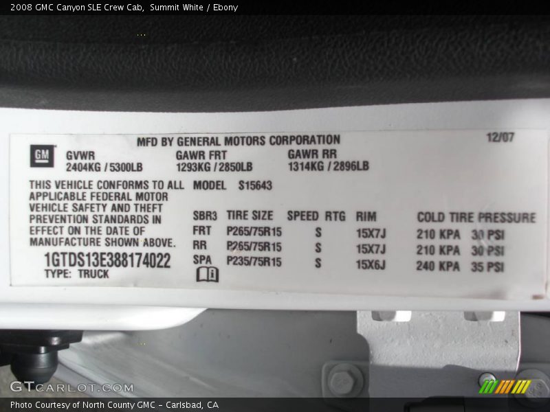 Summit White / Ebony 2008 GMC Canyon SLE Crew Cab