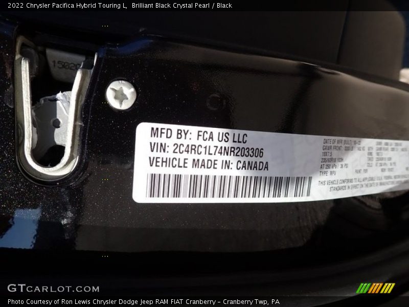 Brilliant Black Crystal Pearl / Black 2022 Chrysler Pacifica Hybrid Touring L