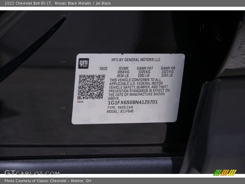 Mosaic Black Metallic / Jet Black 2022 Chevrolet Bolt EV LT