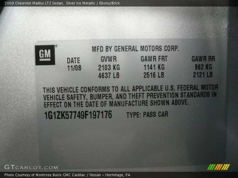 Silver Ice Metallic / Ebony/Brick 2009 Chevrolet Malibu LTZ Sedan