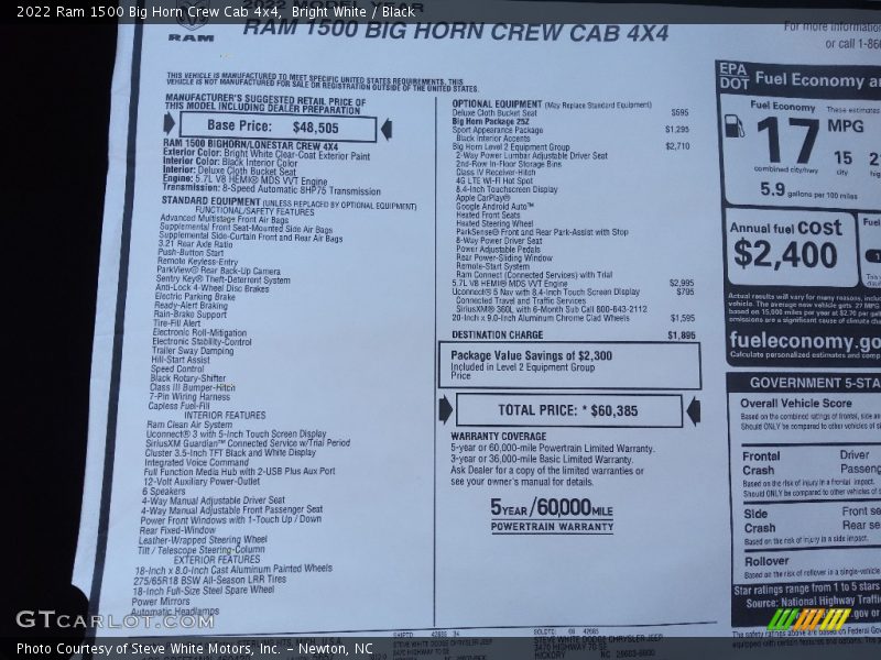 Bright White / Black 2022 Ram 1500 Big Horn Crew Cab 4x4