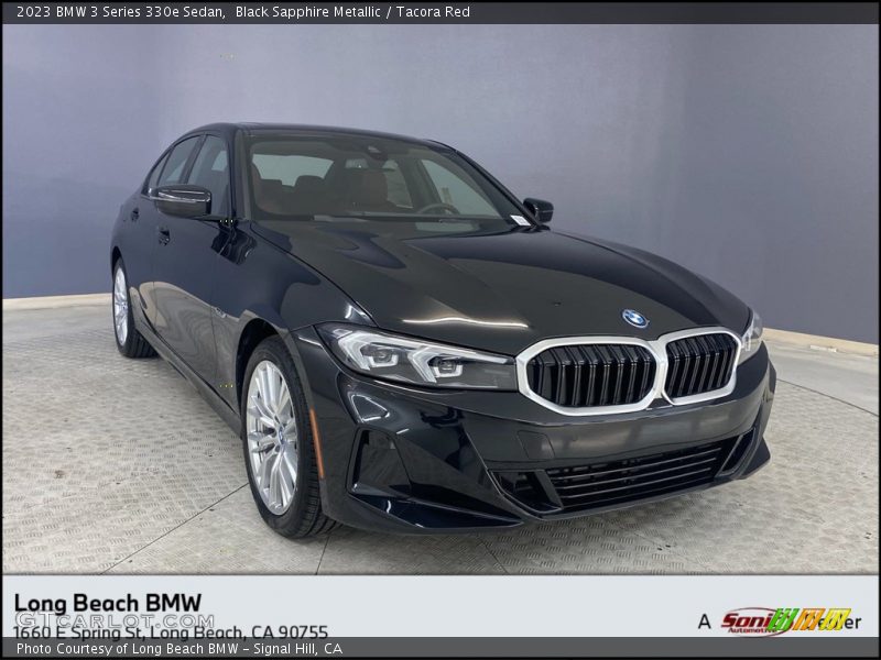 Black Sapphire Metallic / Tacora Red 2023 BMW 3 Series 330e Sedan