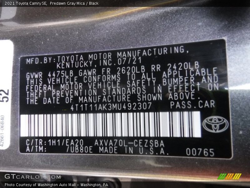 Predawn Gray Mica / Black 2021 Toyota Camry SE