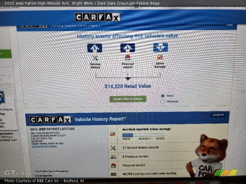Bright White / Dark Slate Gray/Light Pebble Beige 2015 Jeep Patriot High Altitude 4x4