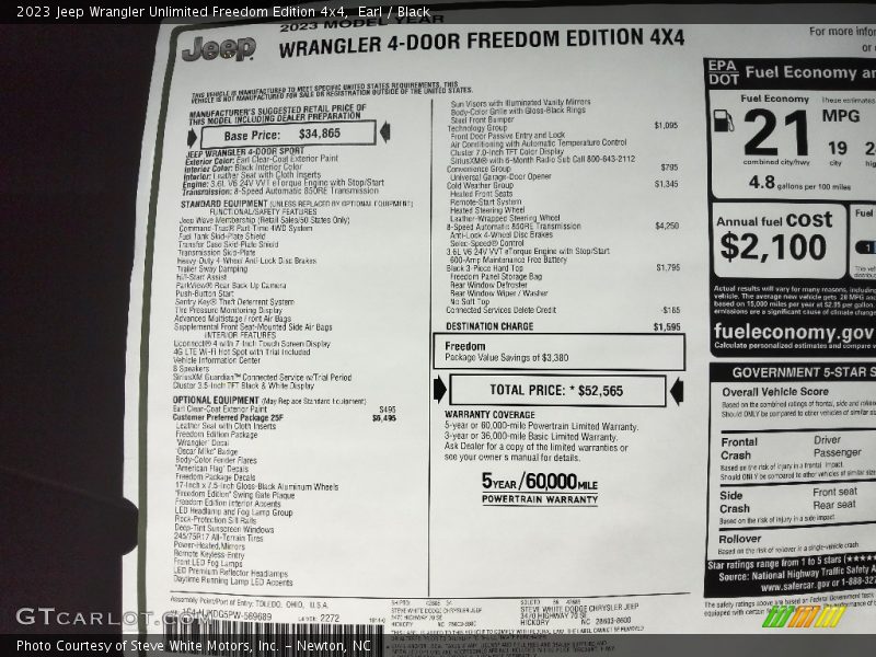  2023 Wrangler Unlimited Freedom Edition 4x4 Window Sticker