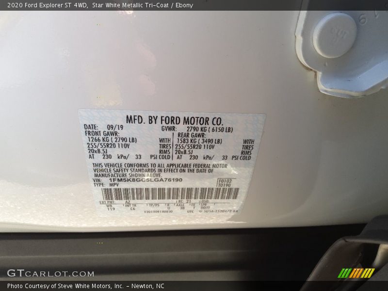 Star White Metallic Tri-Coat / Ebony 2020 Ford Explorer ST 4WD
