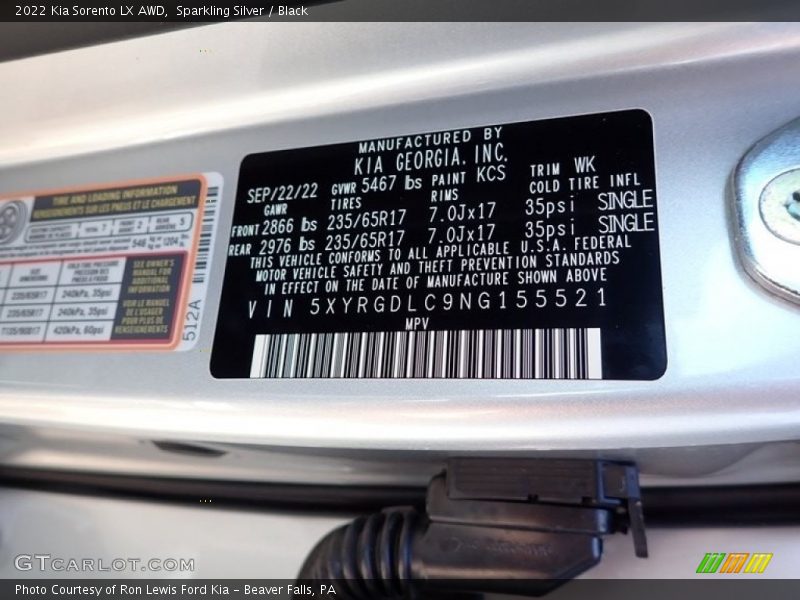 Sparkling Silver / Black 2022 Kia Sorento LX AWD