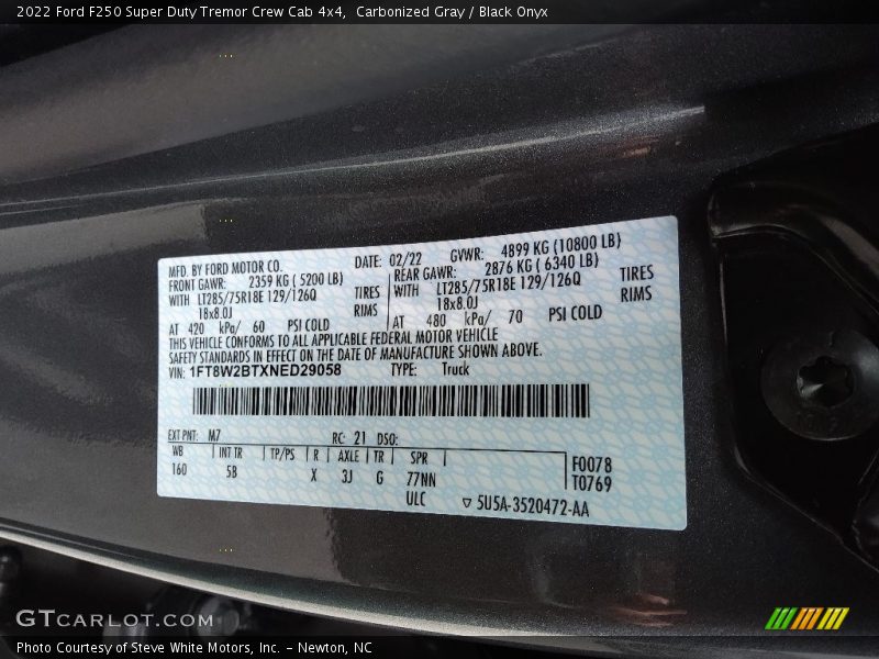 2022 F250 Super Duty Tremor Crew Cab 4x4 Carbonized Gray Color Code M7