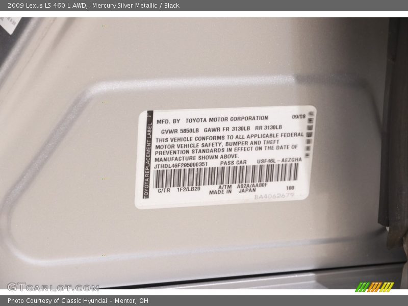 Mercury Silver Metallic / Black 2009 Lexus LS 460 L AWD