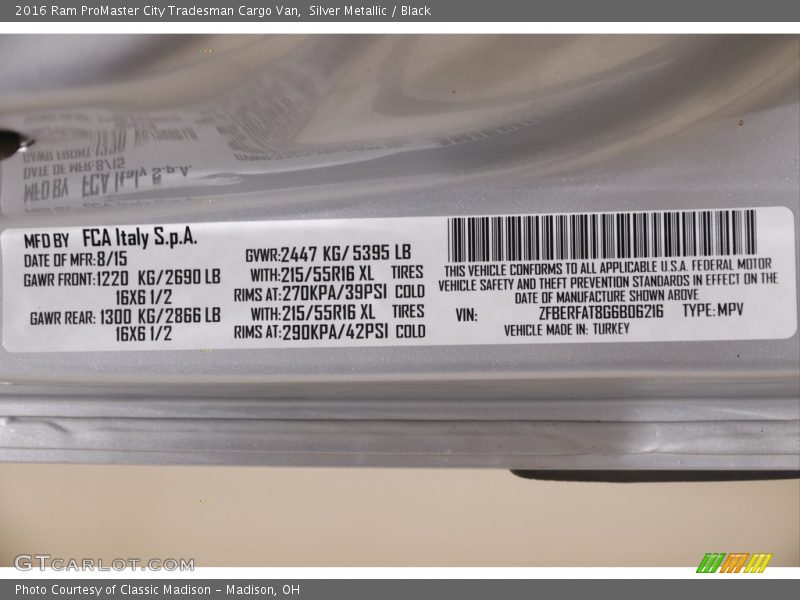 Silver Metallic / Black 2016 Ram ProMaster City Tradesman Cargo Van