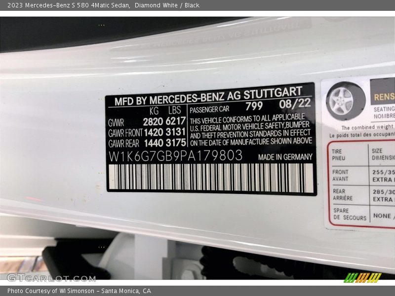 2023 S 580 4Matic Sedan Diamond White Color Code 799