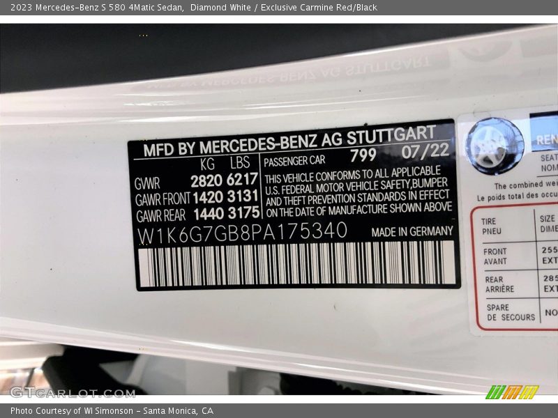 2023 S 580 4Matic Sedan Diamond White Color Code 799