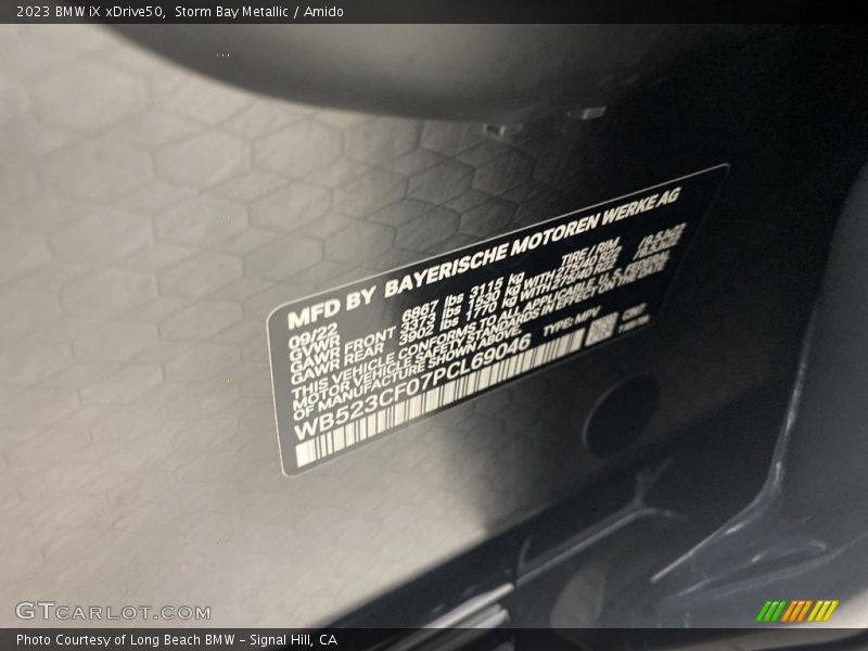 2023 iX xDrive50 Storm Bay Metallic Color Code CW7