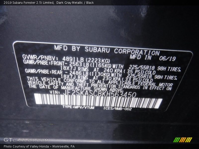 Dark Gray Metallic / Black 2019 Subaru Forester 2.5i Limited