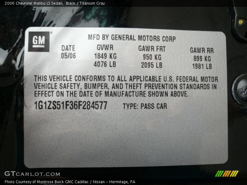 Black / Titanium Gray 2006 Chevrolet Malibu LS Sedan
