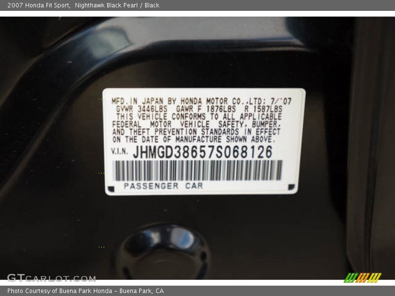 Nighthawk Black Pearl / Black 2007 Honda Fit Sport